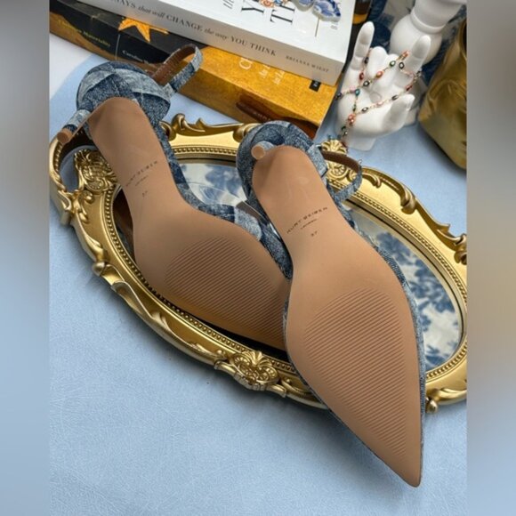 🆕 KURT GEIGER LONDON 🧿 NWOB Belgravia Denim Vinyl High Heel - Sz 37 US 7 - Picture 12 of 15